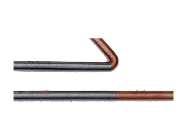 Two copper–steel bars on a white background, one with a bent copper end