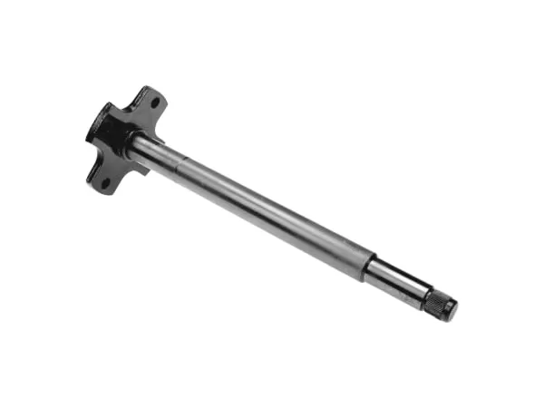 Flanged shaft on a white background, the flange and the thin shank meeting at the joint