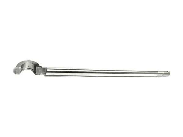 Long threaded rod with a welded half-ring head, on a white background